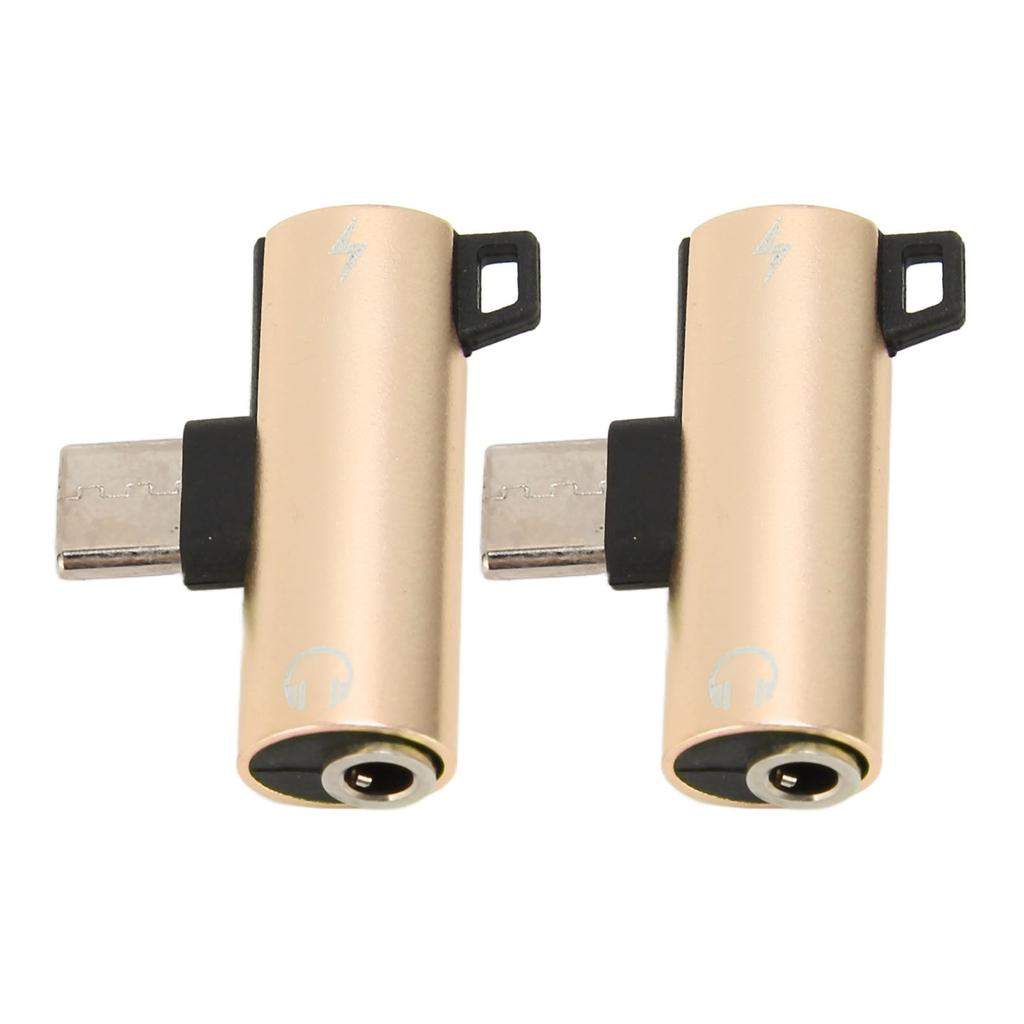 2Pcs USB C to 3.5mm Audio Adapter 2 in 1 Type C 3.5mm Listening Music While Charging Durable ABS USB C to Audio Jack