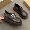 Женские лоферы 2025 весна новые ретро коричневые на липучке одинарные туфли платформа с утолщением британский стиль маленькие кожаные туфли