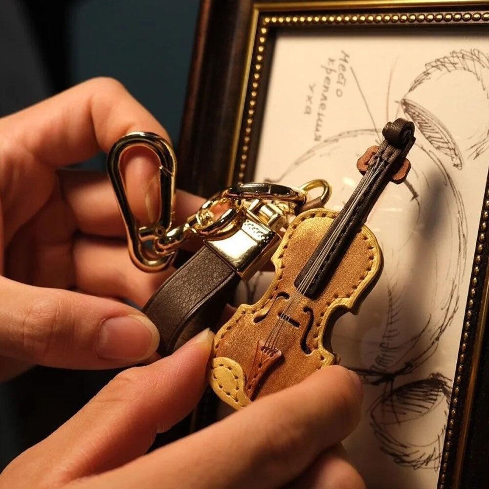 PU Leather Musical Instrument Keychain Creative Bag Pendant Mini Vintage Violin & Cello Keychain