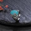 11*17MM Natural Turquoise Moonstone Silver Rings for Women Gift Retro Flower Fine Jewelr