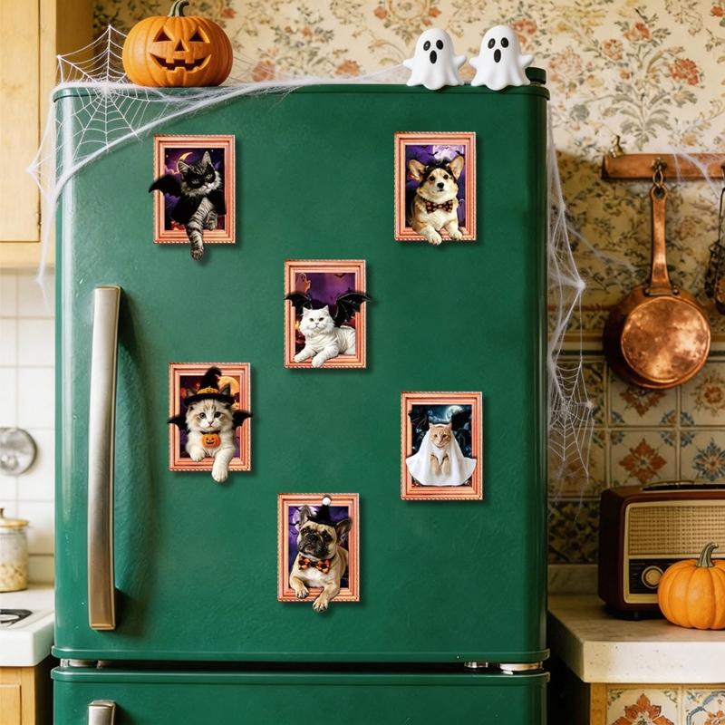 Трехмерный Halloweenский магнит на холодильник с рамкой для питомца, Магнитные держатели для фото и записок на металлические поверхности кухни