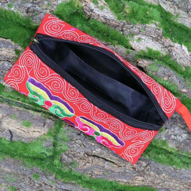 Женский кошелек для монет, этнический, вышитый вручную, клатч, сумка на молнии, длинный кошелек, сумка для мобильного телефона, сумка-тоут MIT