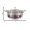 Stainless Steel Hammered Design Handi/Bowl/Casserole with Toughened Glass Lid & Brass Knob & Handles, Volume-400 Ml