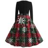 Christmas Print Flare Dress For Women Round Neck Long Sleeve Dress Casual Dresses