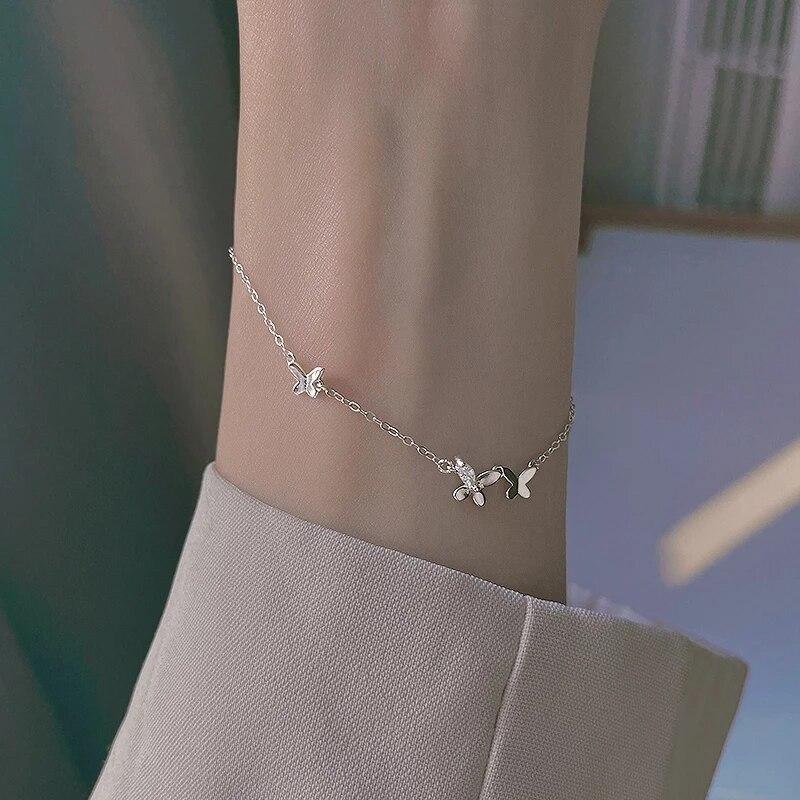 925 Sterling Silver Link Chain Zircon Butterfly Charm Bracelet for Women Girls Party Jewelry Pulseras Mujer Sl190