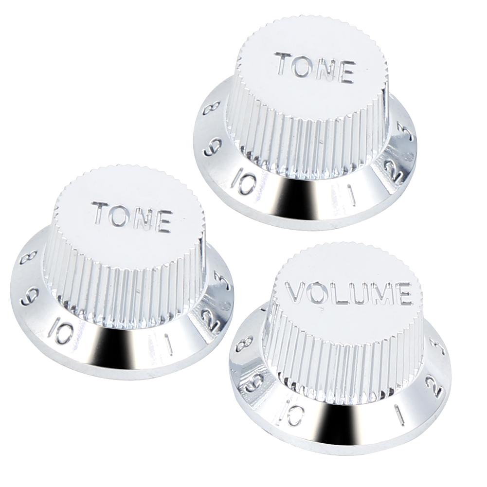 3Pcs Guitar Potentiometer Knob Cap Volume Tone Buttons Silver for Electric Guitars
