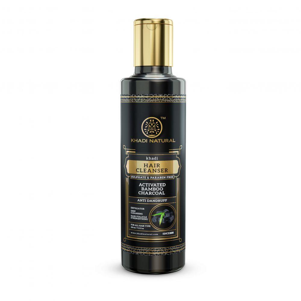 Shampoo with Activated Bamboo Charcoal: Anti-dandruff (210 Ml), Activated Bamboo Charcoal Hair Cleanser Khadi Natural