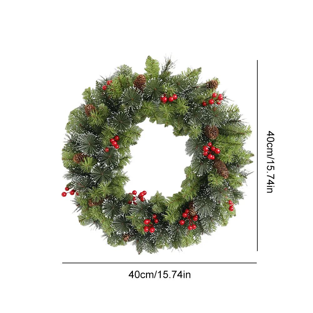 Red Christmas Wreath PVC Artificial Greenery Christmas Garland Window Door Wall Hanging Ornament Decorations Holiday Decor Gifts