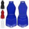 Women Rhinestone Latin Dance Leotard Fringe Salsa Cha-cha Rumba Ballroom Dance Costume Cocktail Dress