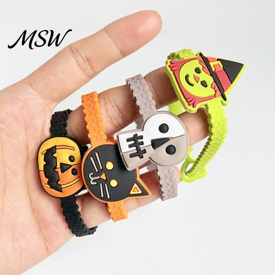 Adjustable Wristbands for Children 8 Pcs Halloween Bracelets, Soft PVC Wrist Straps Kids Adults, Black Cat Cartoon Pumpkin Witch Trick or Treat