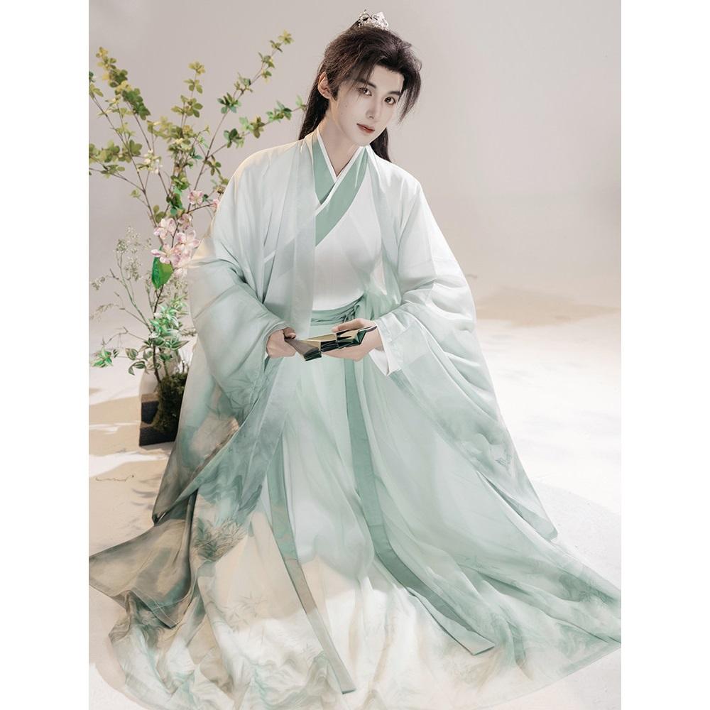 Мужской Костюм Косплея Hanfu в Стиле Wei-Jin, Традиционный Китайский Hanfu, Ученый, Рисунок Тушью