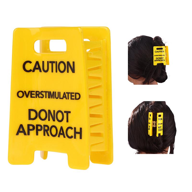Заколка-краб для волос 'Знак предостережения о перевозбуждении', Желтая заколка для волос 'Осторожно', Заколки-крабы для волос 'Не приближаться', Забавный подарок-прикол Fo