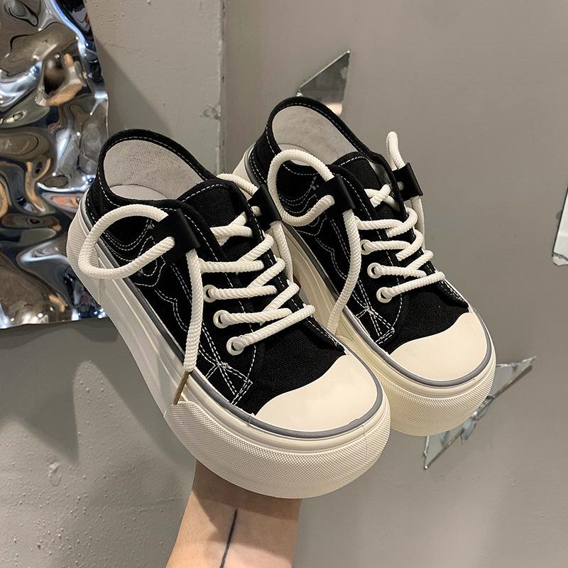 Парусиновые туфли женские ретро туфли с большой головой весна-лето 2025 в корейской версии повседневные спортивные туфли длиной два с половиной дюйма