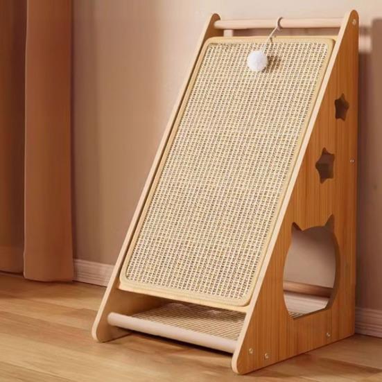 Наклонная когтеточка для кошек Треугольная когтеточка для кошек Сизалевая когтеточка-рампа с пушистым шариком для защиты мебели, дивана для домашних кошек