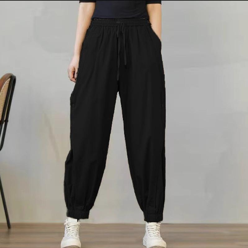 Женские брюки карго гаремы в корейском стиле: Свободный крой, эластичная талия, большой размер, манжеты на щиколотках, для лета и осени.