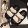 Thick-bottomed Fluffy Slippers for Women To Wear Outside Autumn and Winter New Fashion Belt Buckle Home Soft Bottom One-word Cotton Mop Large Size