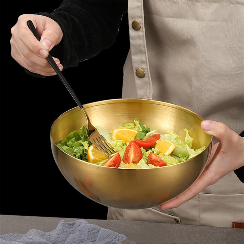 Large Capacity Stainless Steel Metal Fruit Salad Bowls Soup Rice Ramen Noodles Bowl Kitchen Tableware Utensils Food Container