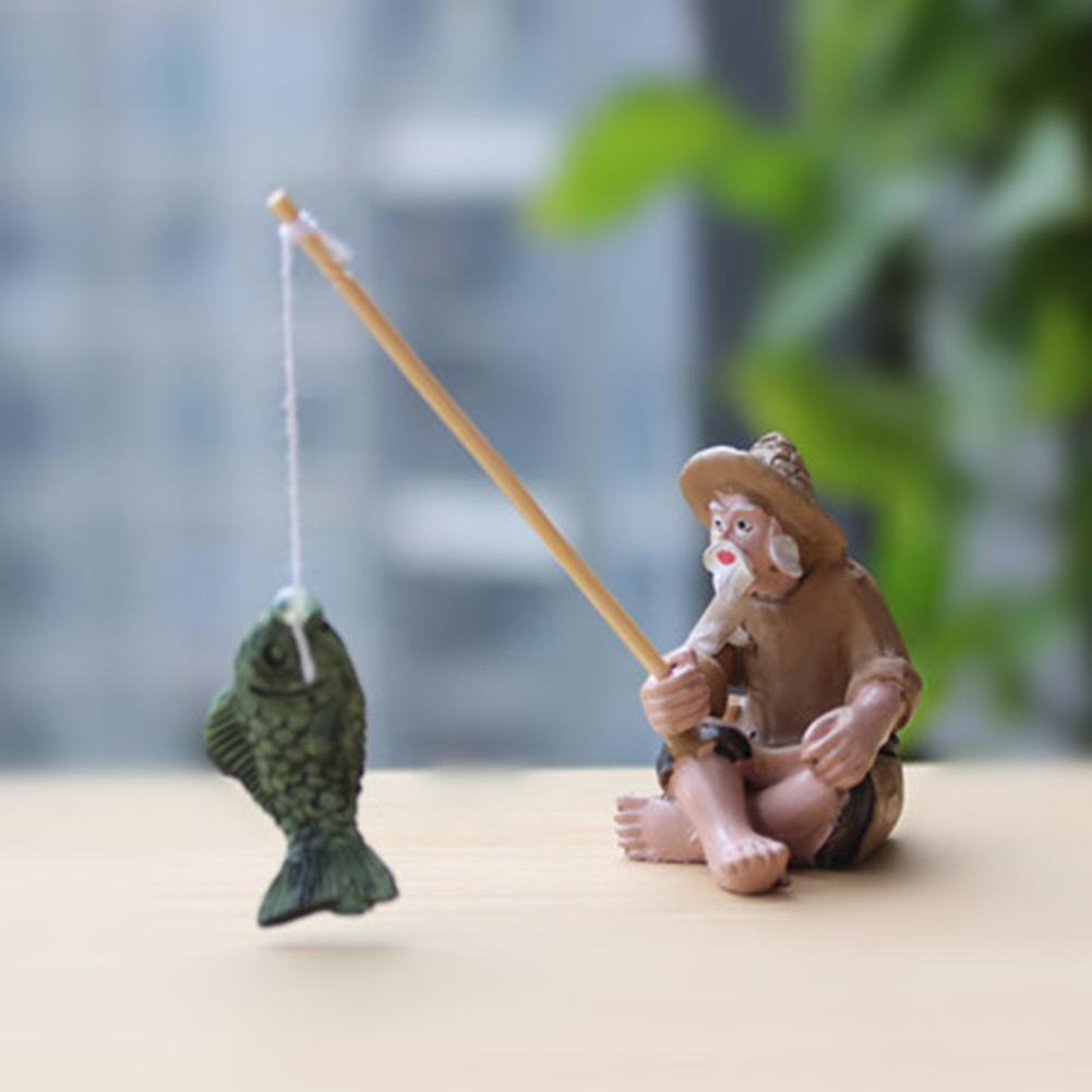 Resin Micro Landscaping Sculpture Ornaments Old Man Fishing Artificial Ornaments For Aquarium Decoration