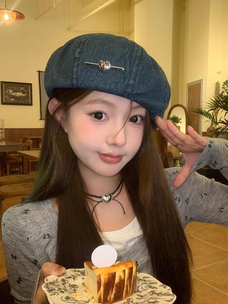 2025 Новая женская японская и корейская ретро джинсовая восьмиугольная беретка - Модная, подчеркивающая лицо шляпа художника