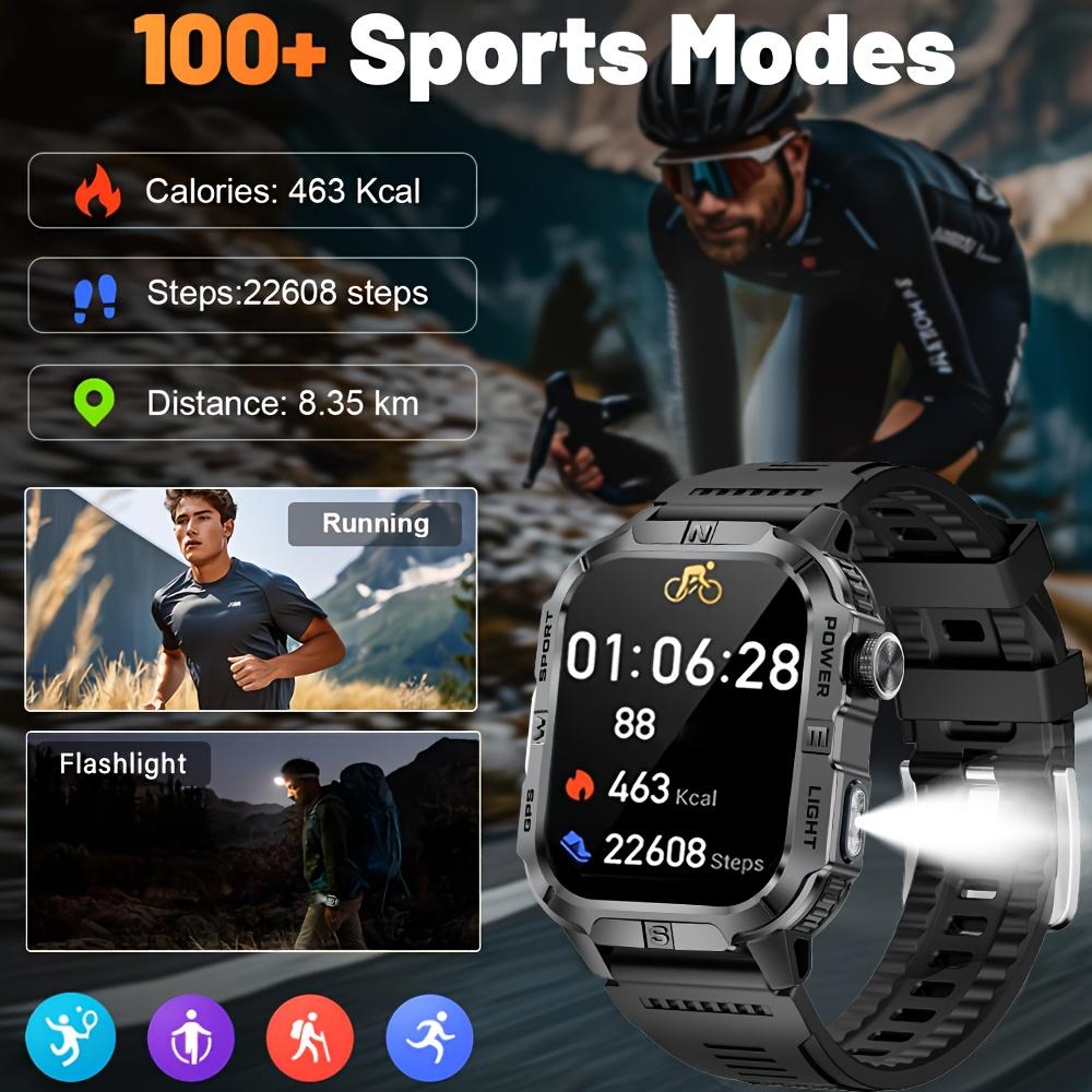 2026 New Outdoor Military Men's Smart Watch Is Equipped with GPS LED Lighting Compass Wireless Communication IP68 Waterproof Smartwatch Music 540mah