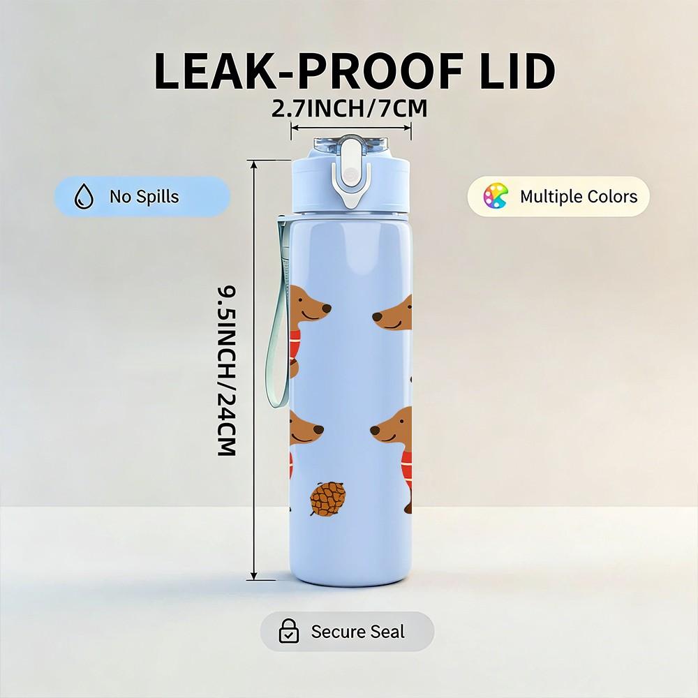 1PC Four Dachshund Sweater Costume 750ml Color Plastic Sports Water Bottle Leakproof Flip Straw Lid Suitable for Sports Office Home Use