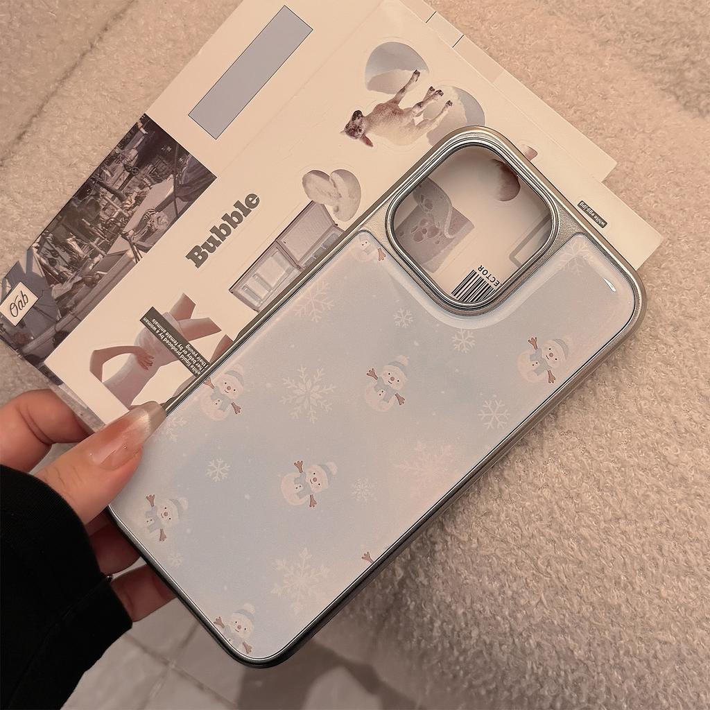 Гальванизированный Снеговик Ins для чехла для мобильного телефона 15pro Max для Apple для IPhone16 Эпоксидная Снежинка 17 для Huawei 14