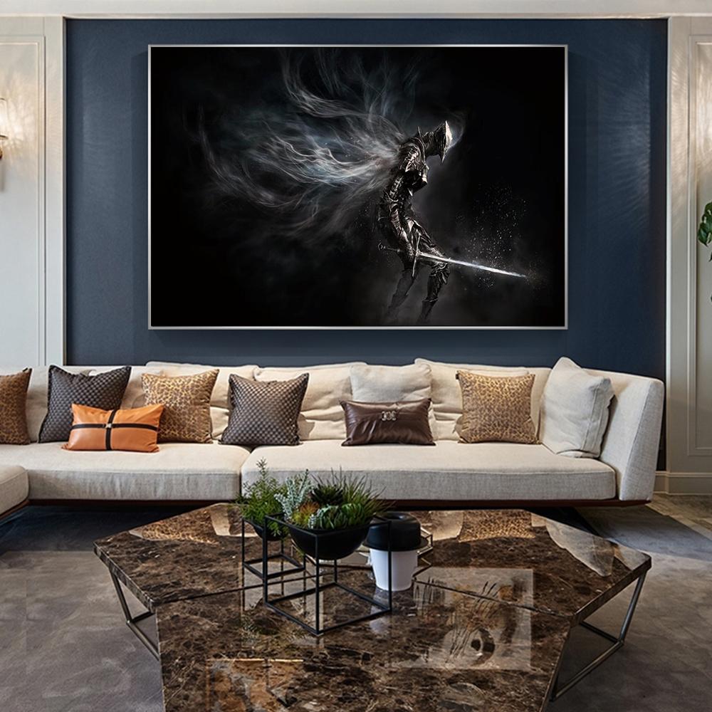 Черная душа Темный самурай Черный фон Абстрактное искусство Холст Картина Винтаж Портрет Сюрреализм Плакаты Печать Гостиная Домашний декор стен Фотографии