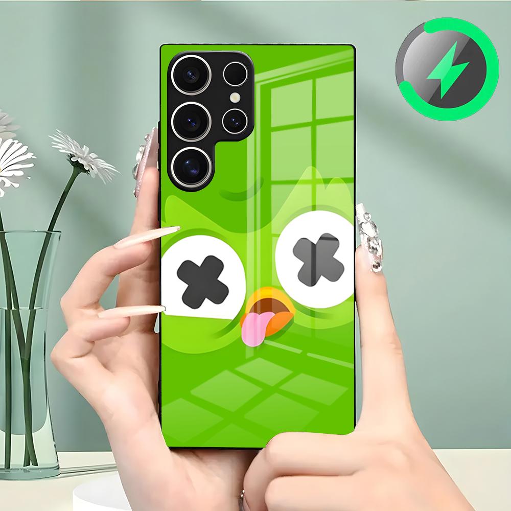 Чехол для телефона совой Duolingo для Samsung S26 S25 S24 S23 S22 S21 S20 Edge Ultra Plus FE для Magsafe Стеклянный чехол