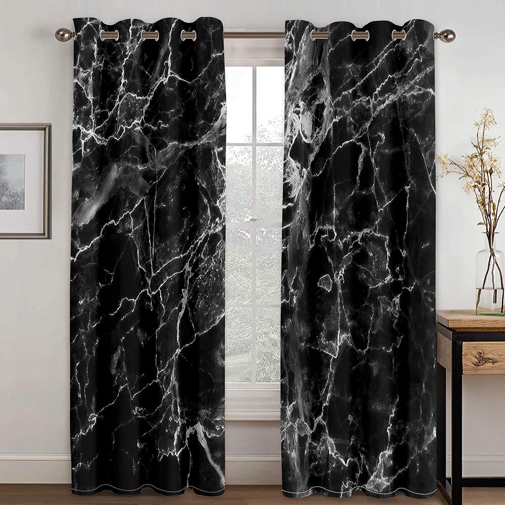 3D Luxury Cheap Black and White Marble Thin Shading Window Curtain for Living Room Bedroom 2 Pieces Decor Hook