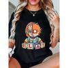 Women Casual T Shirt Black Chucky Doll Play Blocks Print Graphic Tee Everyday Wear