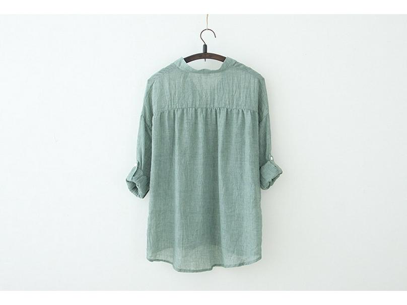 Летняя солнцезащитная блузка из японского хлопка и льна со стойкой