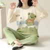 Pajamas Women Long-Sleeved Trousers Set Comfortable Simple Loose Cute Sweet Cartoon Bear Homewear Outside Sleepwear Girl Clothes