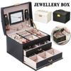 Large Jewellery Box Leather Finish Storage Drawer Cabinet Necklace Organizer