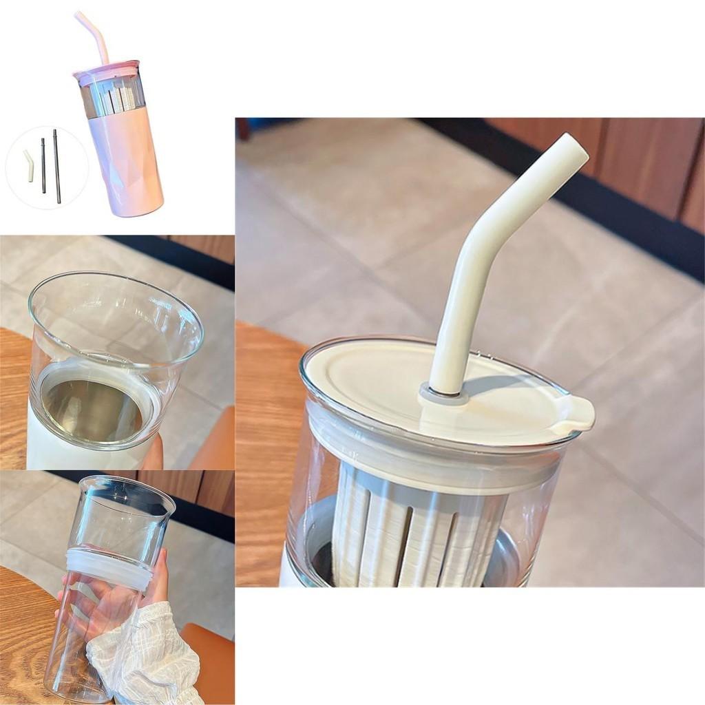 Стильный стеклянный стакан с соломинкой и большой вместимостью, идеально подходящий для студентов, лета и любителей чая