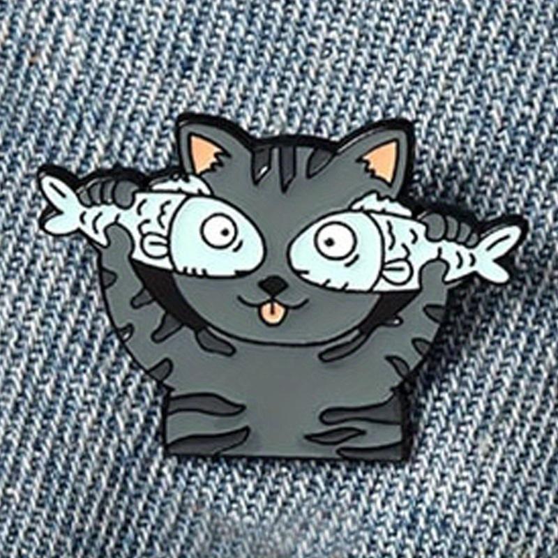 В глазах кошки только рыба Смешная брошь милая кошка пуговица значок для воротника