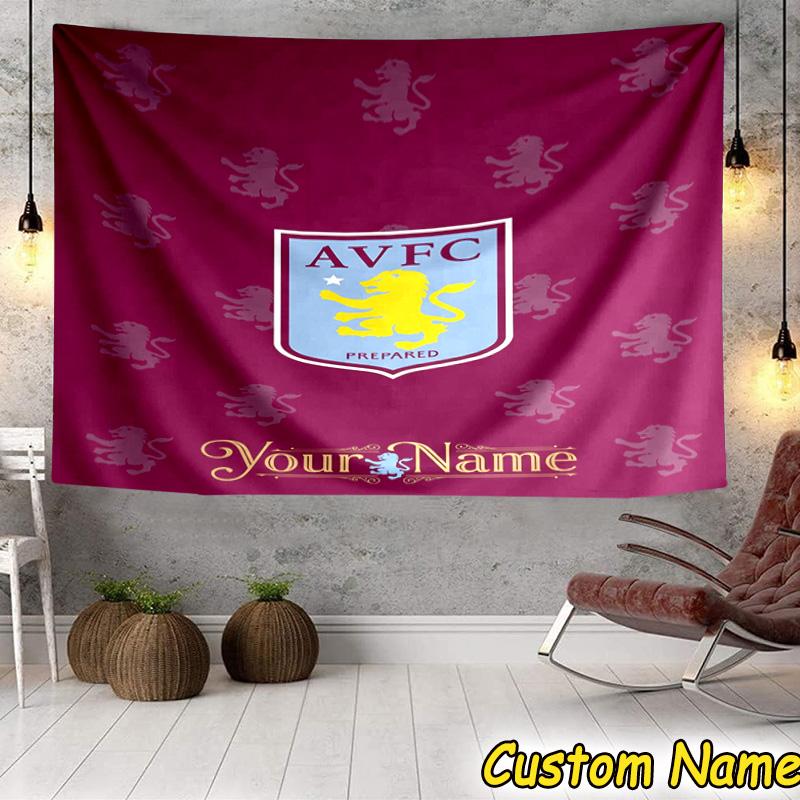 Custom Name Aston Villa Pride Tapestry Room Decoration Wall Hanging for Living Room Bedroom, dormitory, Birthday and Christmas gifts
