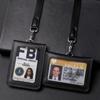 High Quality Genuine Leather Badge Holder Formal Work ID Card Name Tag Case with Lanyard