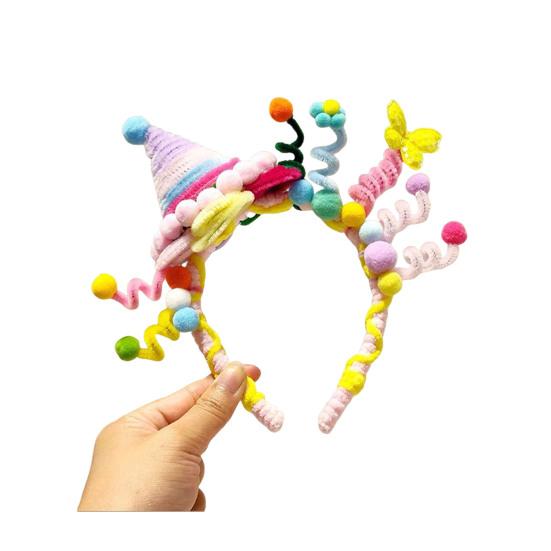 Soft Fabric Velvet Headband Birthday Series Cake Decor Bright Color Hair Hoop Hand-Crafted Hair Accessory