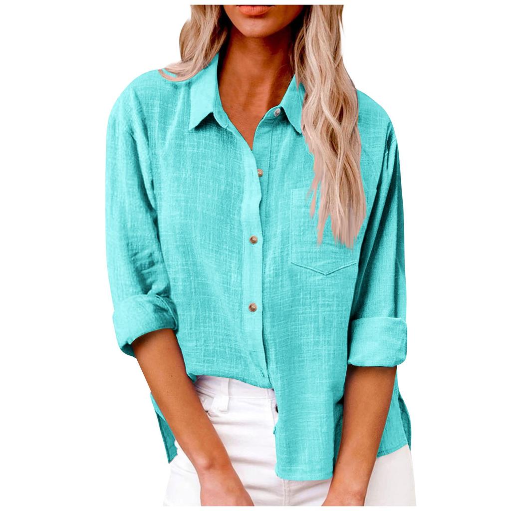 Women's Autumn Long Sleeve Button Solid Color Loose Shirt Casual Large Size Shirt