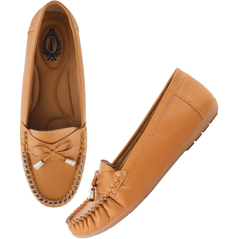 Shoetopia Women'S Comfortable Loafers Tan | Soft Slip-On Casual Formal Flat For Office College & Travel Eu40