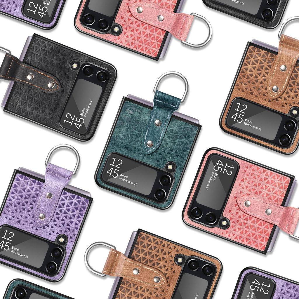 2022 Exclusive Luxury Leather Ring Case For Samsung Galaxy Z Flip 4 5g Cover Anti -Knock Fashion Pu Cases For Galaxy Z Flip4