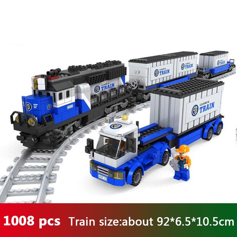 Ausini City Train Model Building Blocks Wagon Cargo Carriage Passenger Train Station Rail Tracks Locomotive Construction Toys