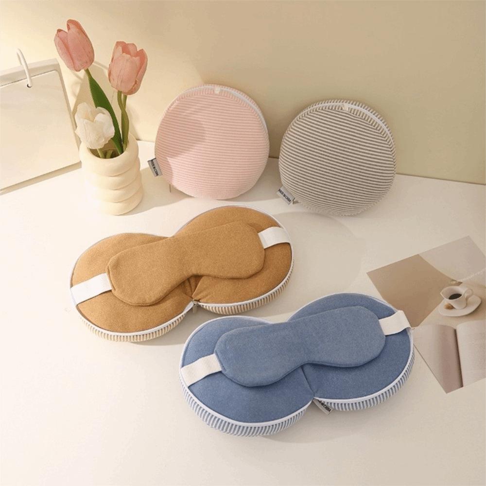 Save Space Stripe 2 in 1 Eye Mask Pillow Soft Storage Hook Travel Folding Pillow Elastic Band Foldable Neck Headrest