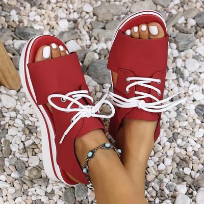 Повседневные универсальные сандалии на шнуровке спереди, женские новые однотонные туфли большого размера с открытым носком и рыбьим ртом