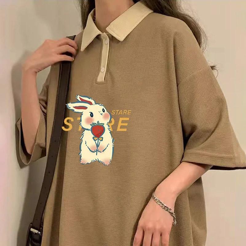 Топы женские летние свободные рубашки с кроликом универсальные повседневные удобные футболки с короткими рукавами женские