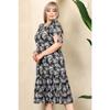 Square Neckline Butterfly Pattern Short Sleeve Shoulder Window With Ruffle Knee Midi Length Wash Flexible Dress