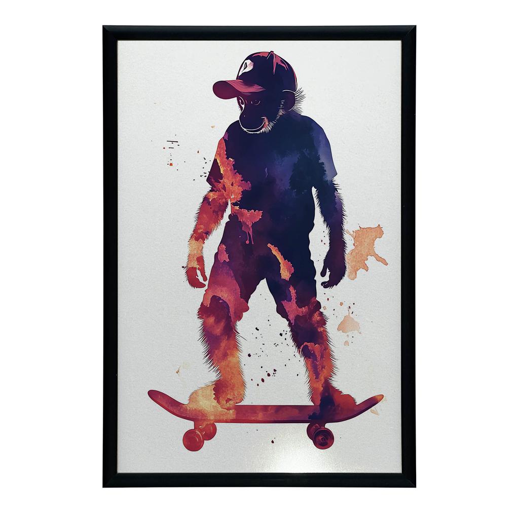 Monkey On a Skateboard Poster Monkey On a Skateboard Poster, 30X40 Cm, Gold Aluminum Frame, 230 Gsm Matte Paper