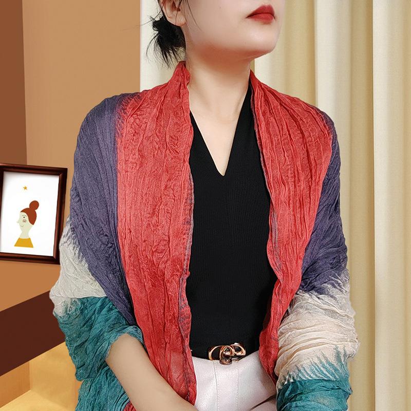 Small Floral Thin Mori Age-reducing Wrinkled Sunscreen Silk Scarf Women's Summer New Versatile Shawl Fashion Trends