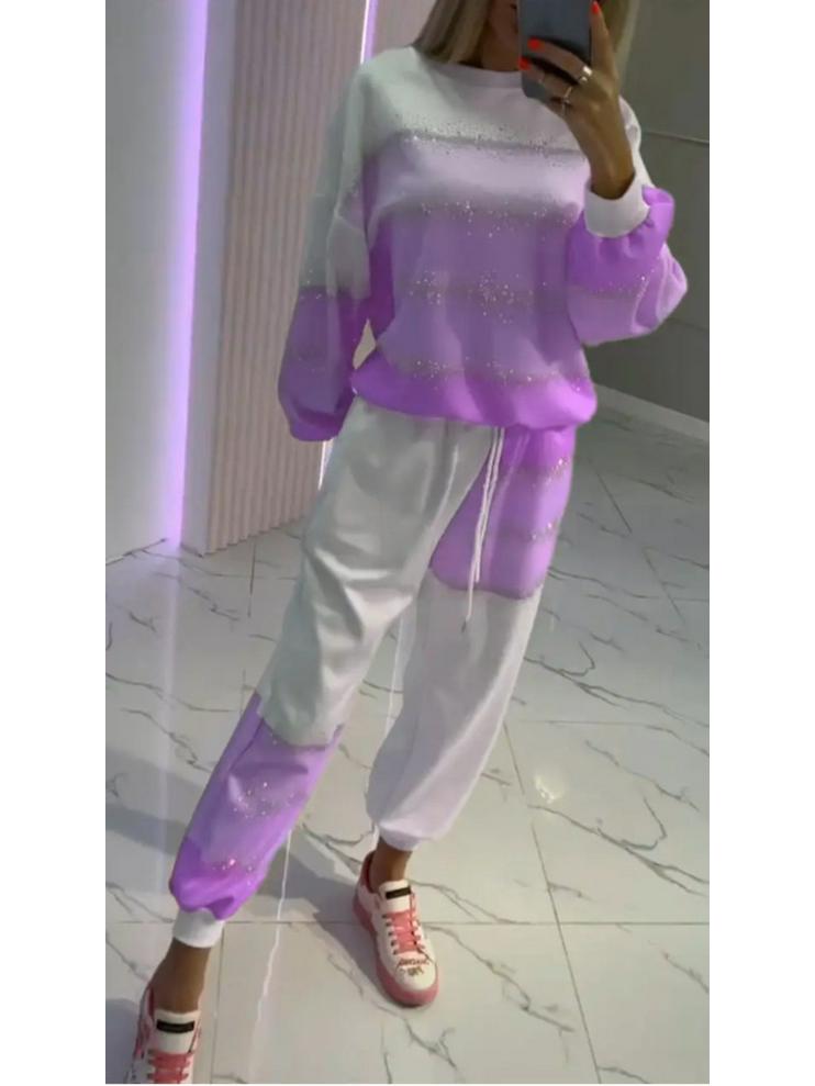 Женский повседневный комплект из топа с брызгами и полосками и брюк на кулиске - Коллекция 2025