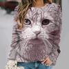 Женский свитер, модная футболка с круглым вырезом и длинным рукавом, свободная одежда из искусственного хлопка, женская повседневная футболка с милым котом для девочек, уличная одежда